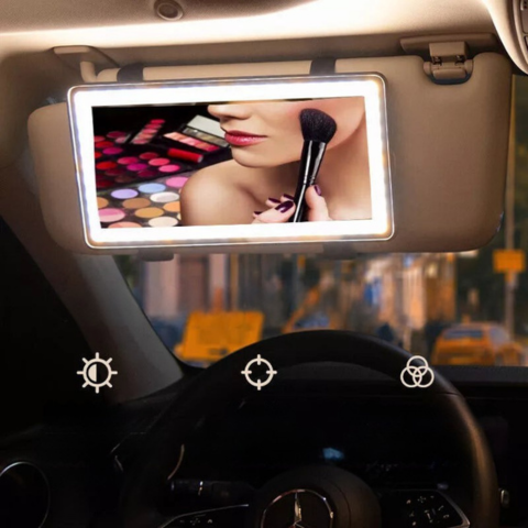 מראה LED למגן שמש לרכב – תאורה מתכווננת ונטענת