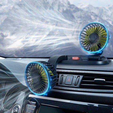 Dvojhlavý automatický ventilátor - napájanie z USB alebo zapaľovača cigariet