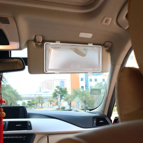 مرآة LED لمظلة السيارة - إضاءة قابلة للتعديل وقابلة للشحن 